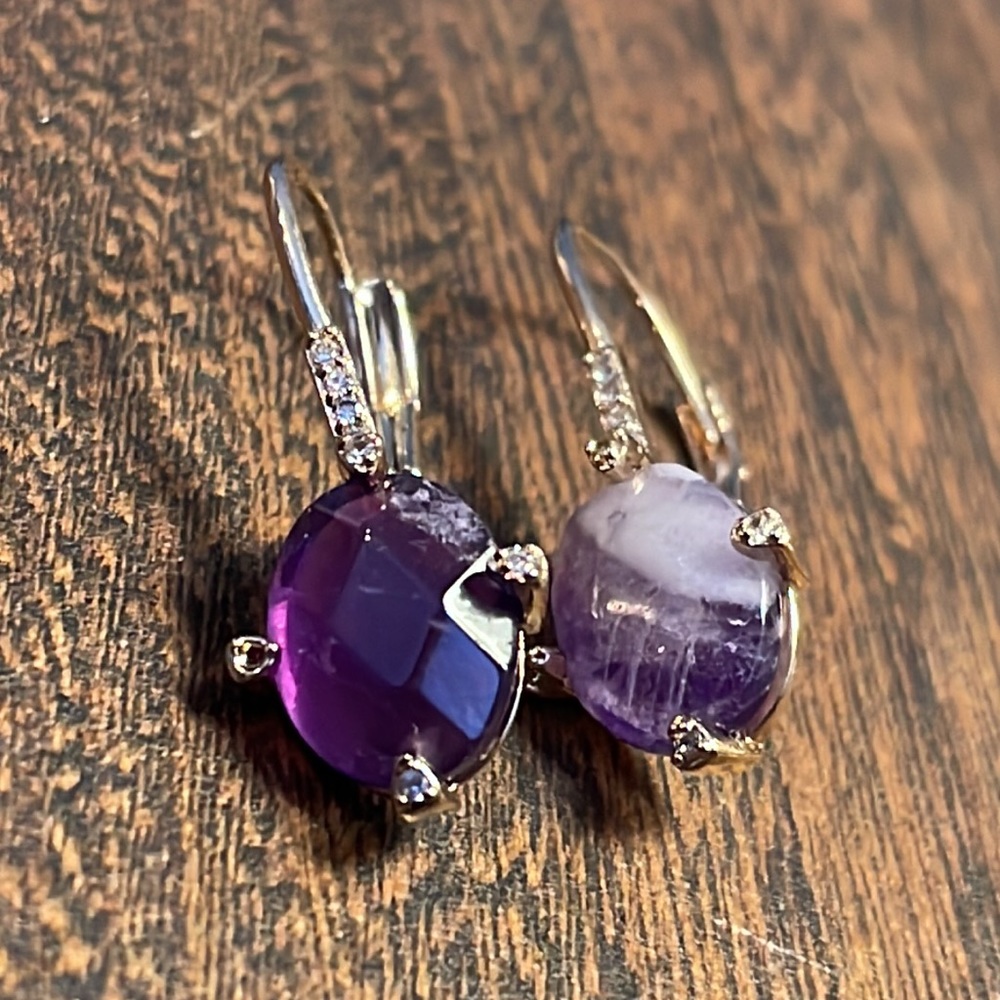 Genuine Amethyst Oval Drop Earrings